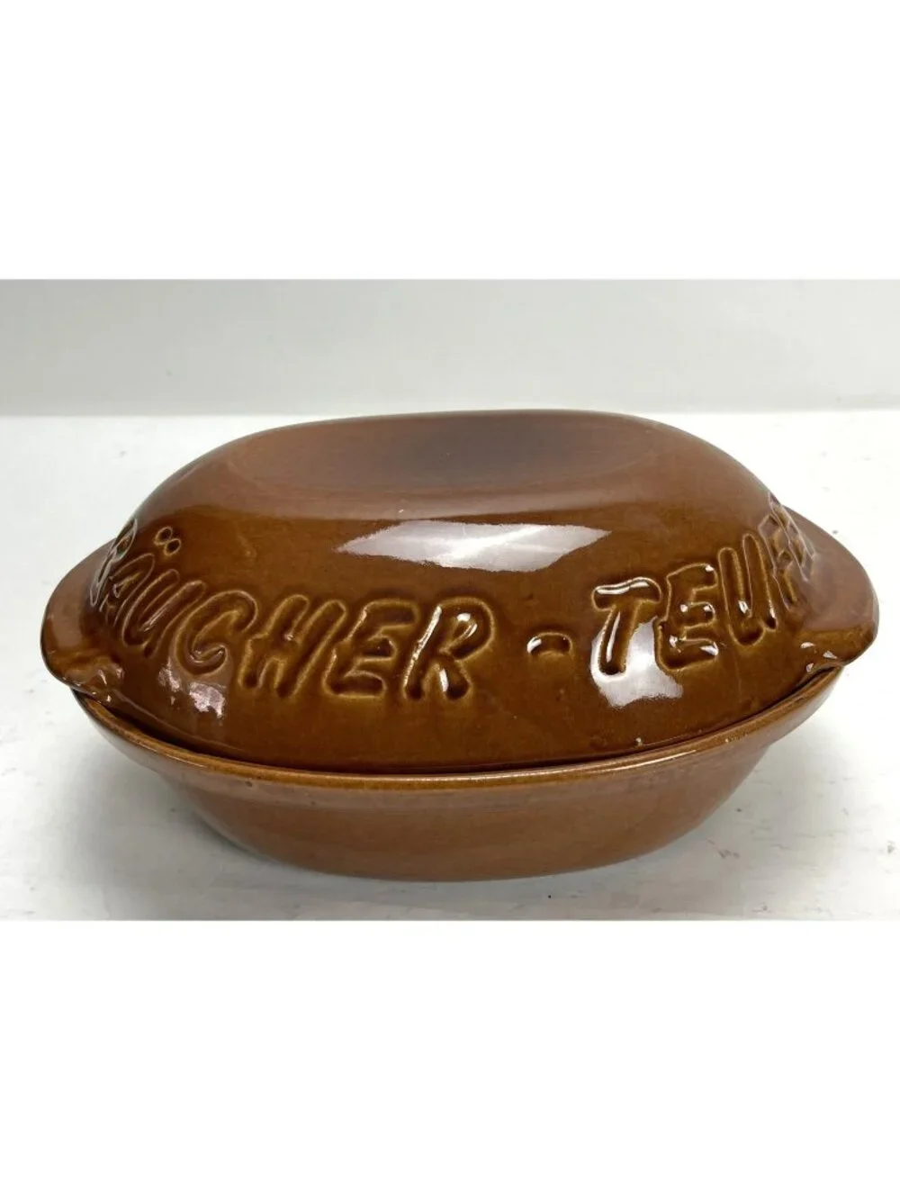 Vintage Glazed Terra Cotta Raucher Teufel Oven Roaster Cooker Pot Stamped